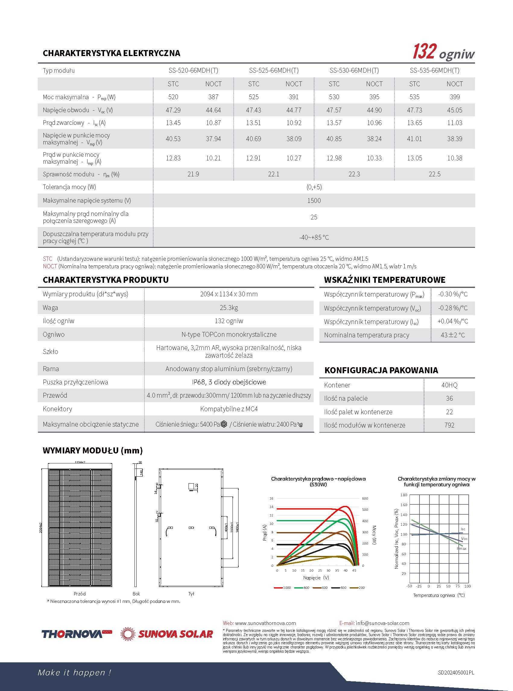 Panel fotowoltaiczny SUNOVA SS-530-66MDH(T) 530WP (SREBRNA RAMA)