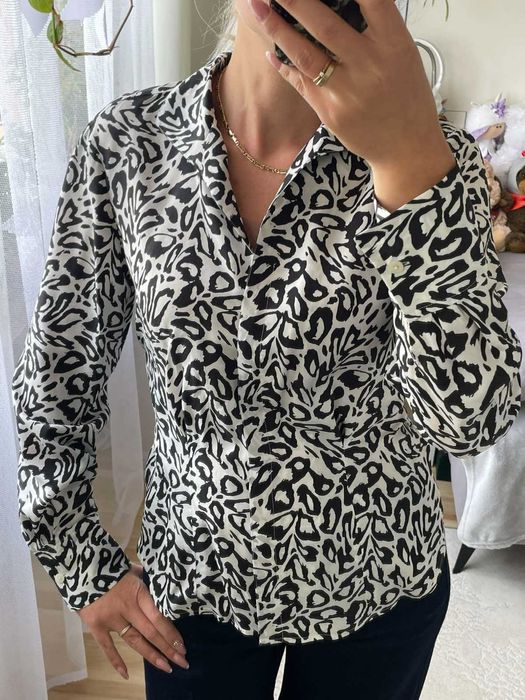 Damska wzorzysta bluzka koszula Jones New York jedwab wiskoza rozm.S-M