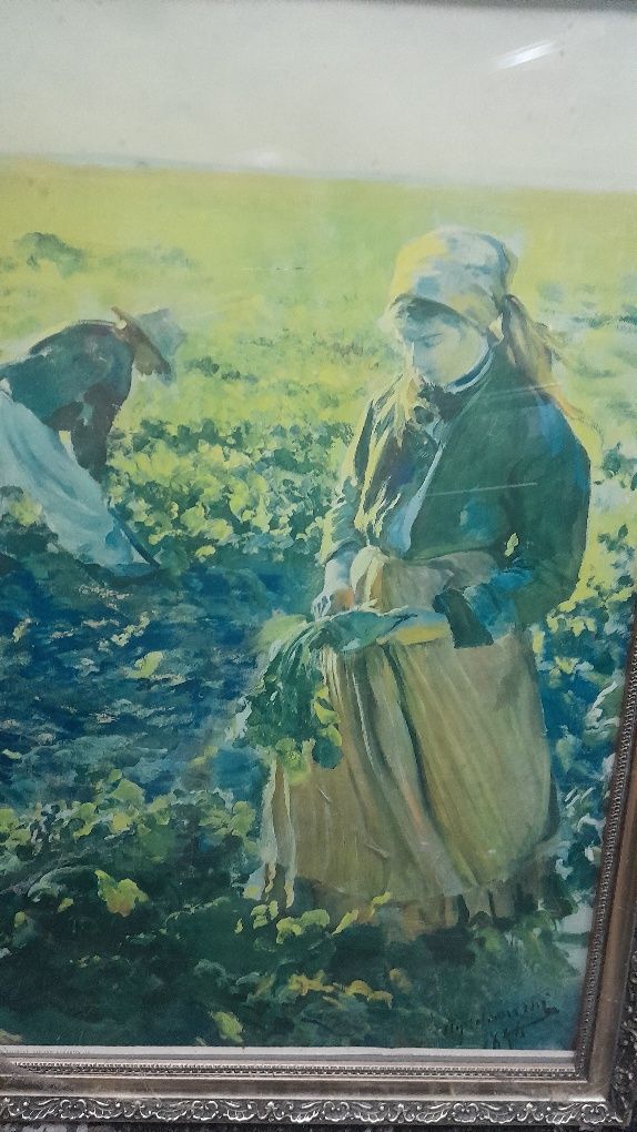 Stary obraz Leon Wyczółkowski Praca  w Polu