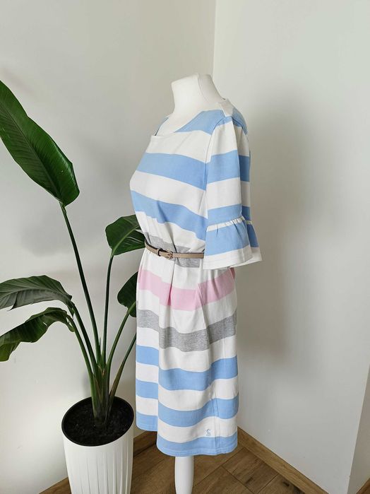 Biała bawełniana sukienka letnia w poziome paski 100% cotton Joules 44