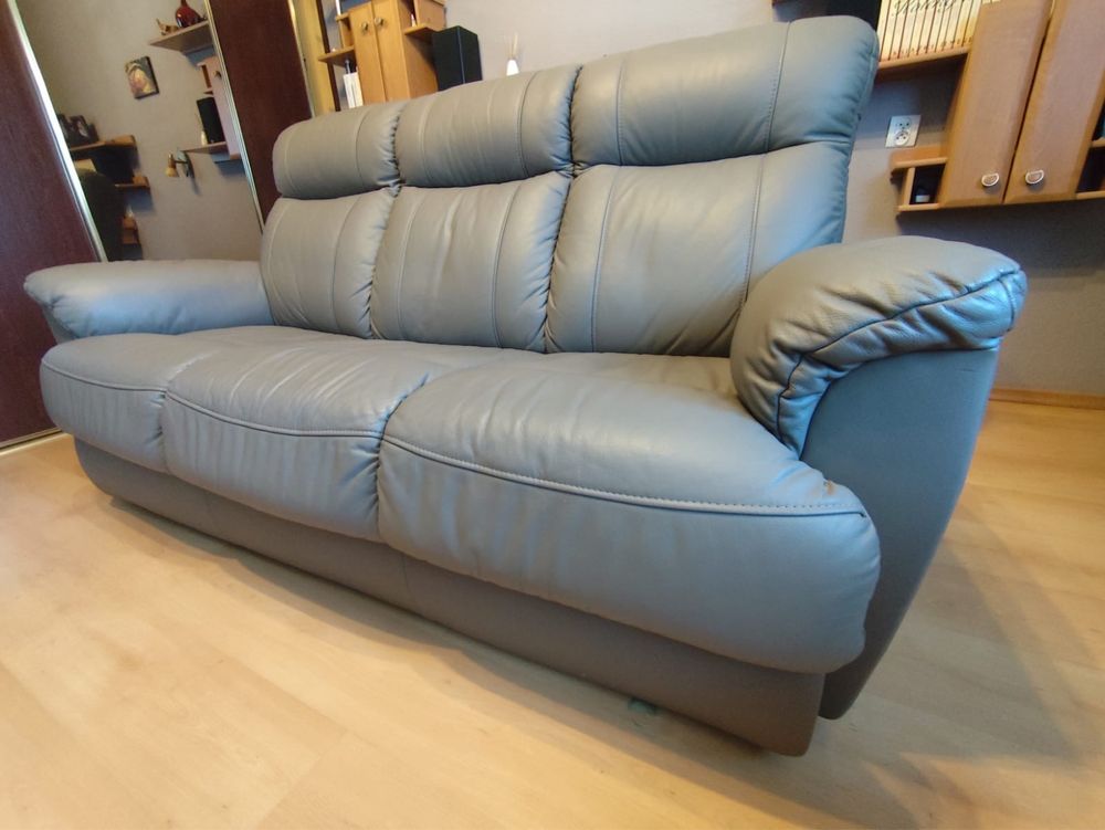Komplet wypoczynkowy NUGAT skórzany sofa i 2 fotele funkcja relaks