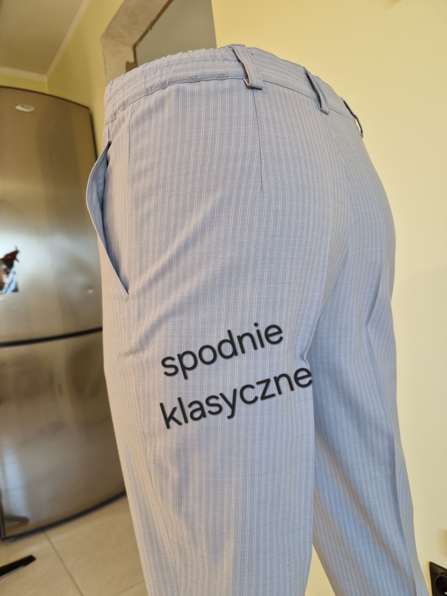 Spodnie klasyczne popielate w białe prążki