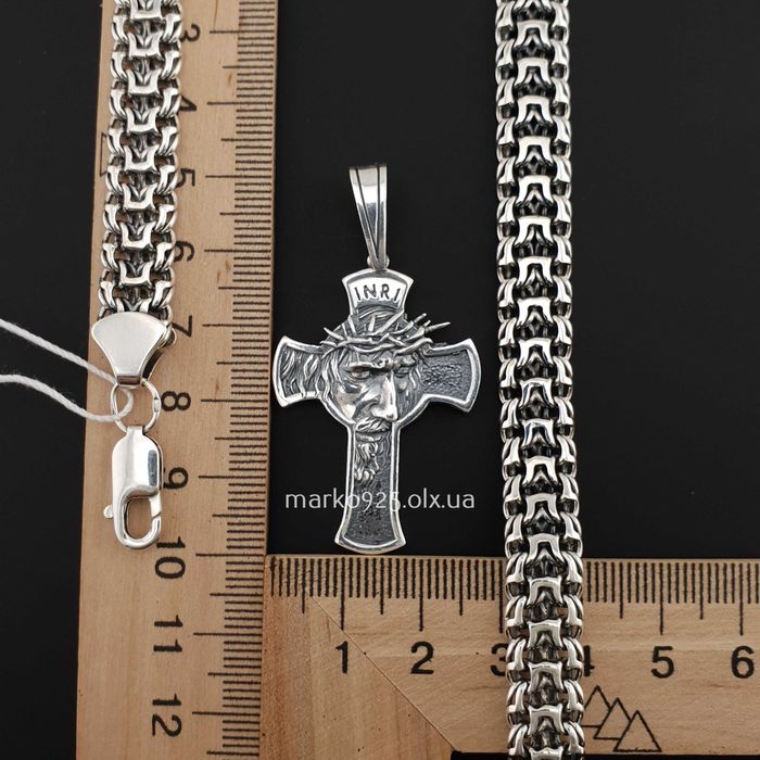 Чоловіча срібна цепочка з хрестиком ланцюжок масивний Фараон 925 проба