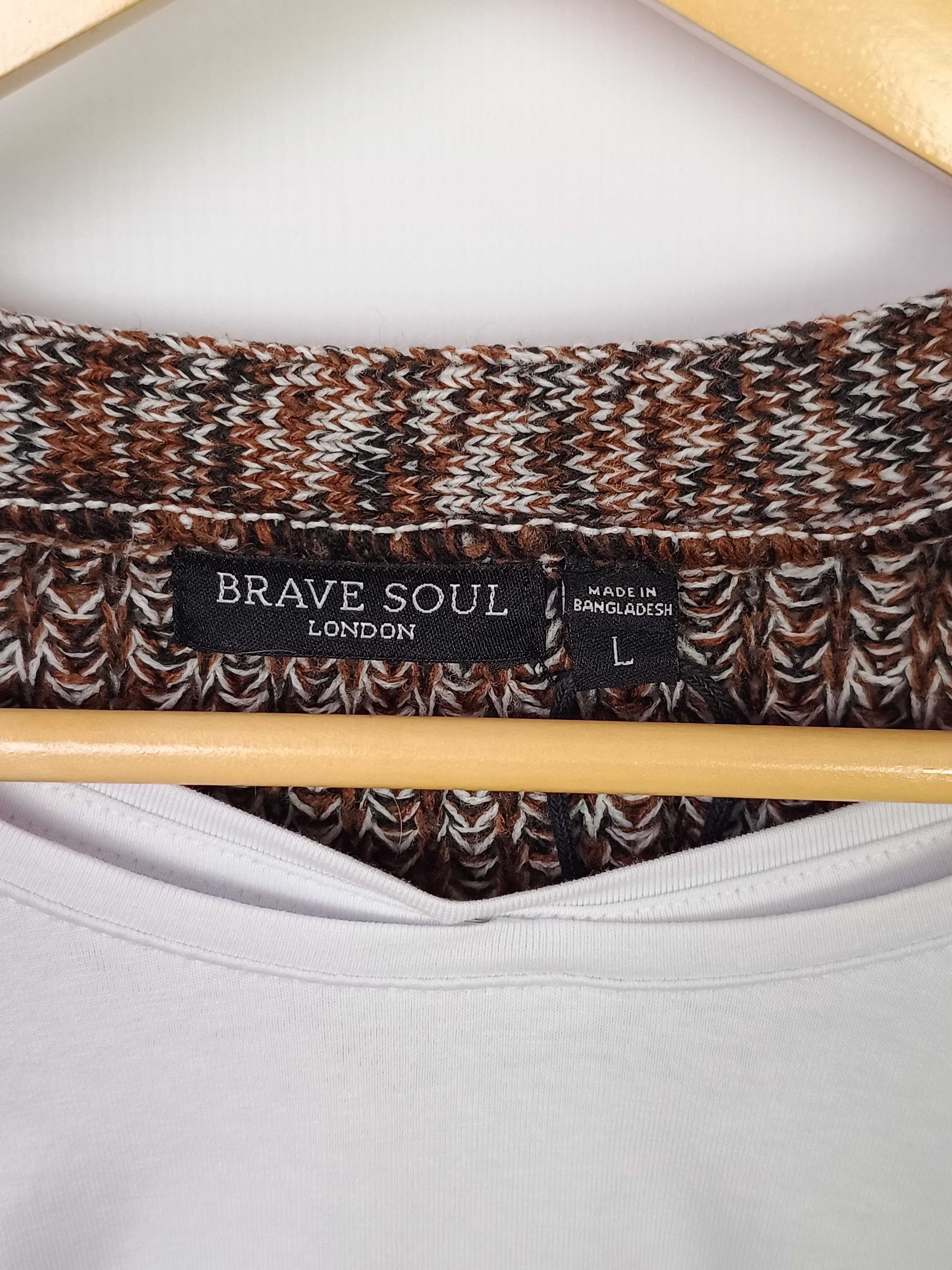 Brązowy czarny sweter kardigan dzianinowy Brave Soul 40 L oversize