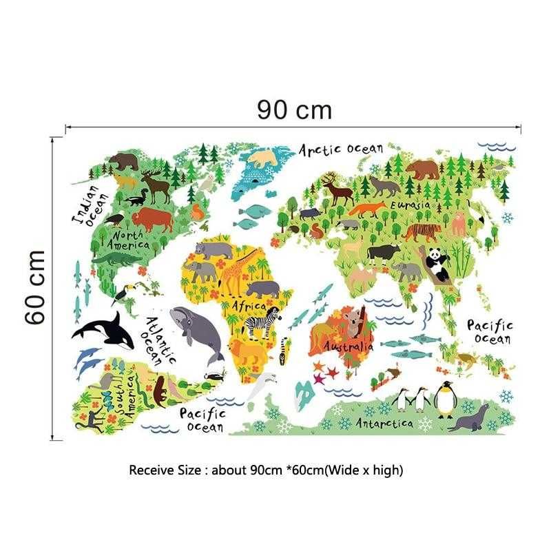 Інтер'єрна наклейка - карта світу з тваринами