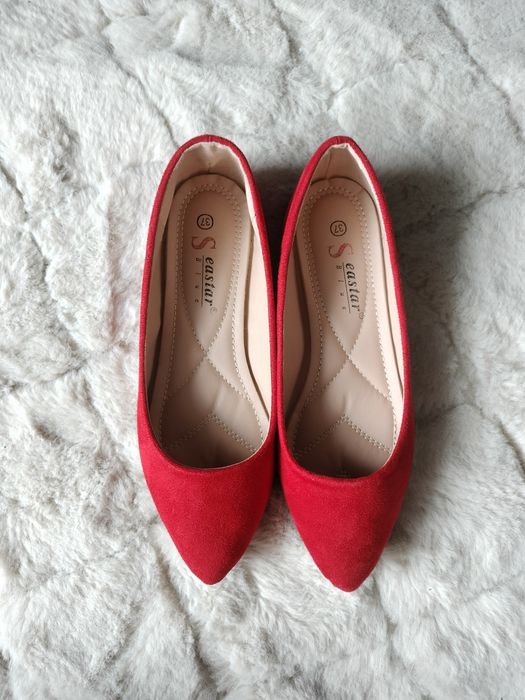 NOWE czerwone balerinki rozm 37 matowe typu zamsz
