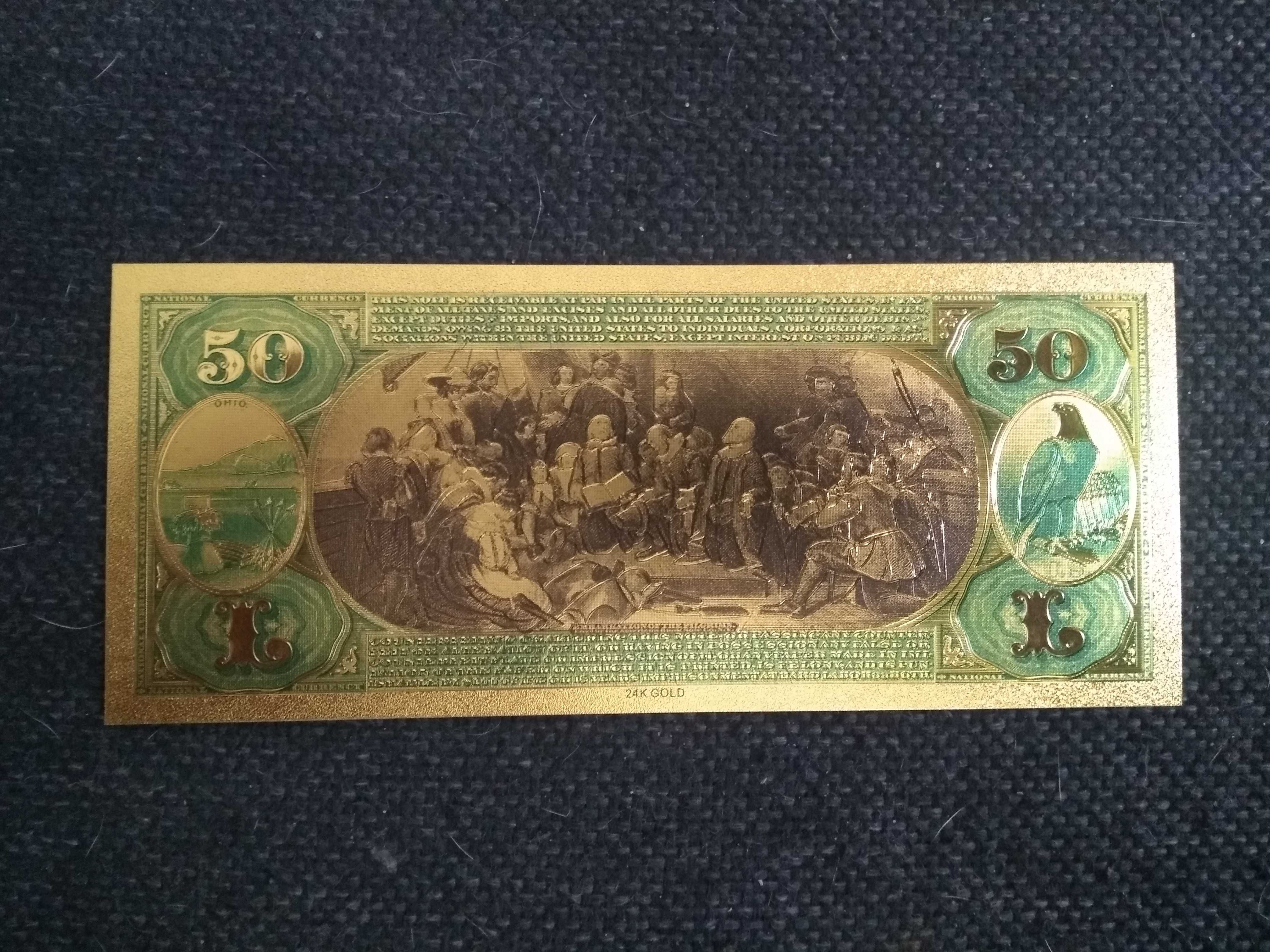 Banknot kolekcjonerski pozłacany - 50 dolarów starych