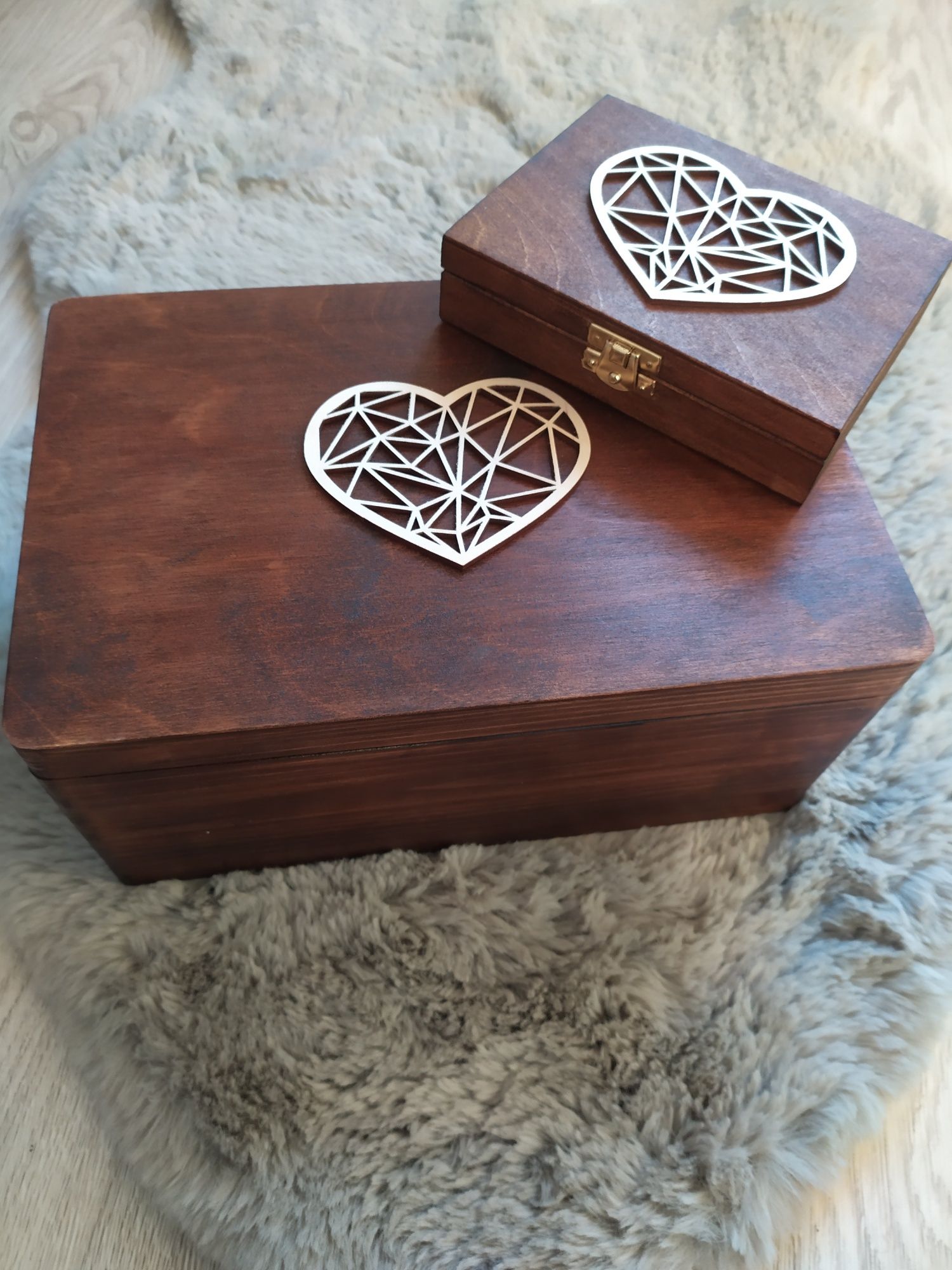 Drewniane pudełko na obrączki ślubne, ślub, styl rustykalny, bejca