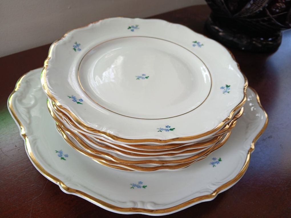 PRL komplet deserowy Wałbrzych 6 plus 1 Stara piękna porcelana