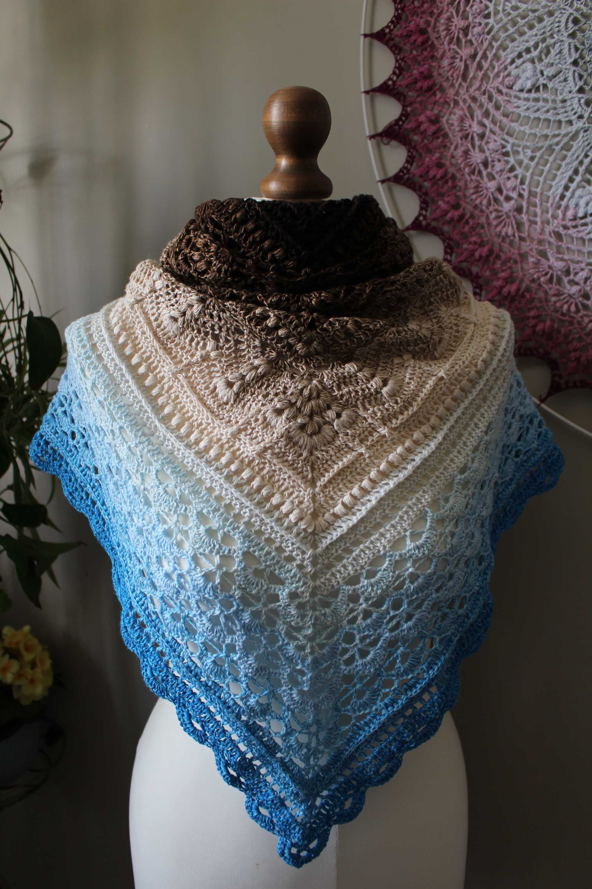 Chusta Ombre, ręcznie robiona na szydełku, szydełko, Handmade