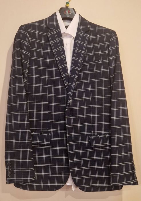 Okazja Garnitur męski SLIM 182 L krata marynarka spodnie studniówka