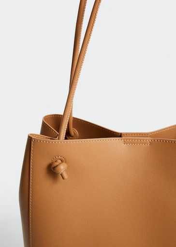 MANGO Torba torebka z węzłami beżowa brązowa duża shopper magnes