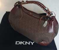 DKNY Donna Karan oryginalna logowana duża torebka torba skóra nat.