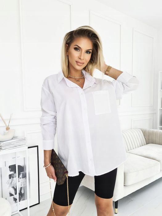 Kobieca Luźna Koszula Oversize Bawełna Uni Biała