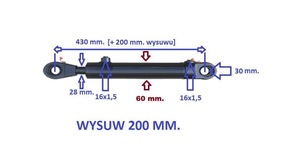 50/28/200 siłownik hydrauliczny dwustronny. Polski.