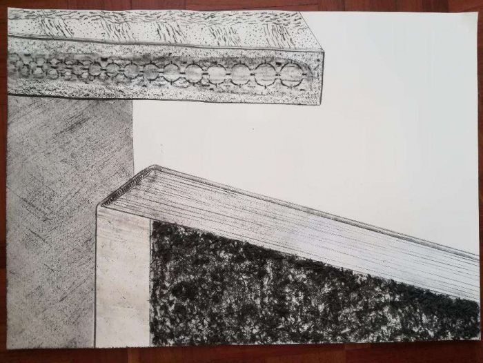 Desenho ilustração técnica mista com textura - livros 5 - 29,7 x 42 cm
