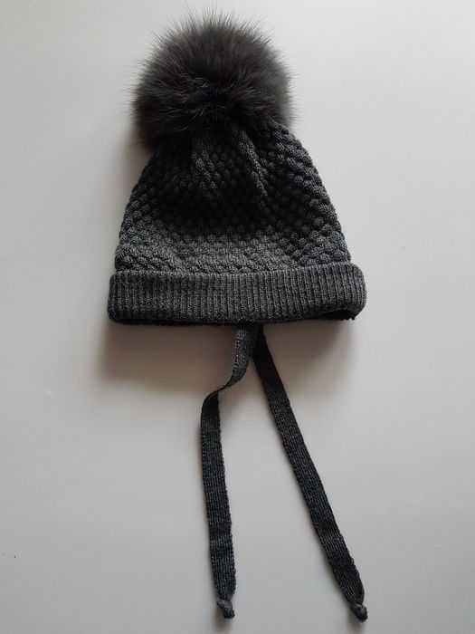 Czapeczka, bonetka z pomponem, MP, merino wool/wełna, r. 47-48