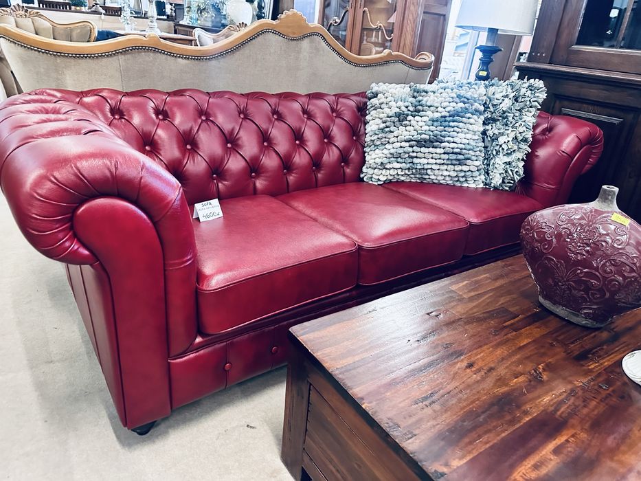 JAK NOWA !! 3 osobowa sofa chesterfield - SKÓRA NATURALNA wiśnia :)