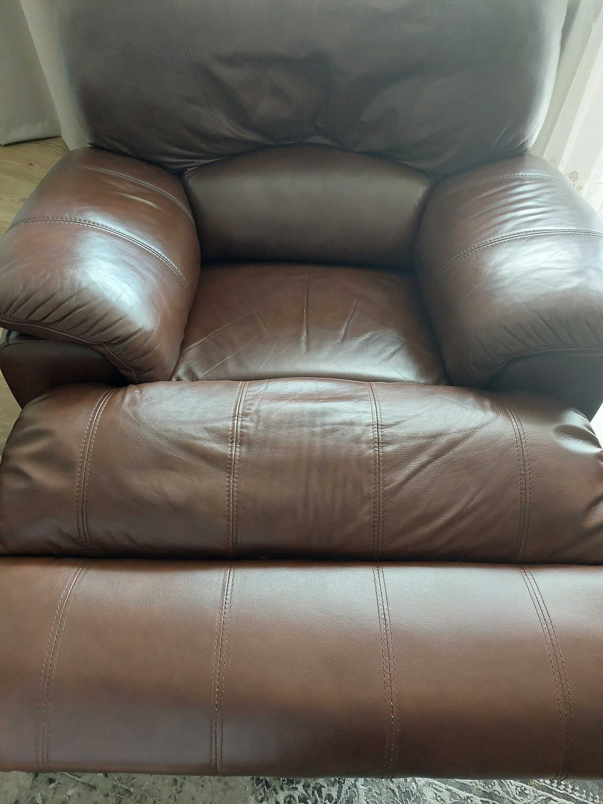 fotel skórzany rozkładany funkcja relax brązowy