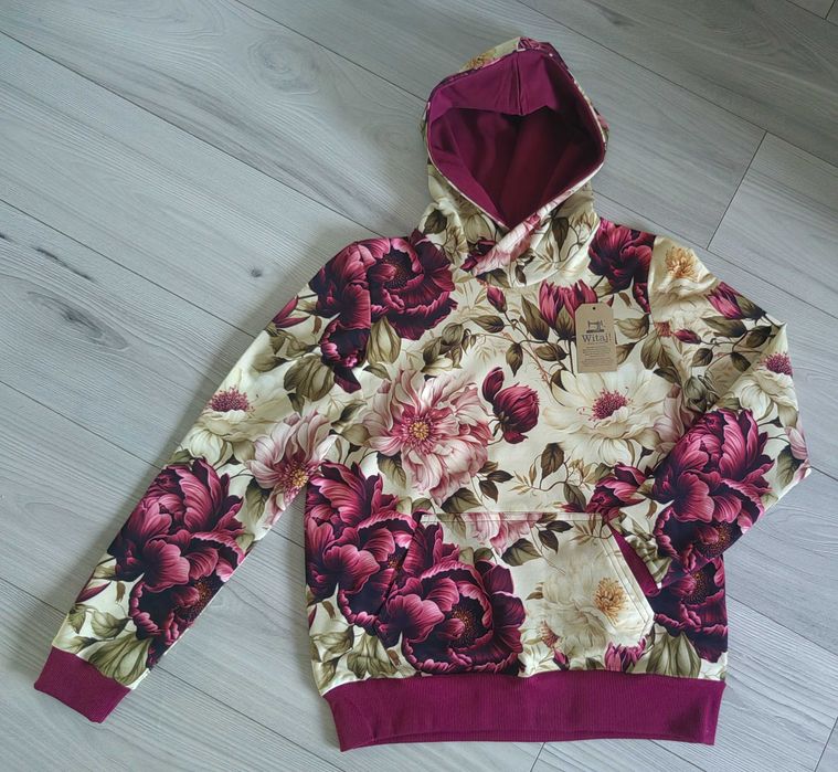 Damska bluza z kapturem kwiaty Piwonie rozm M 38