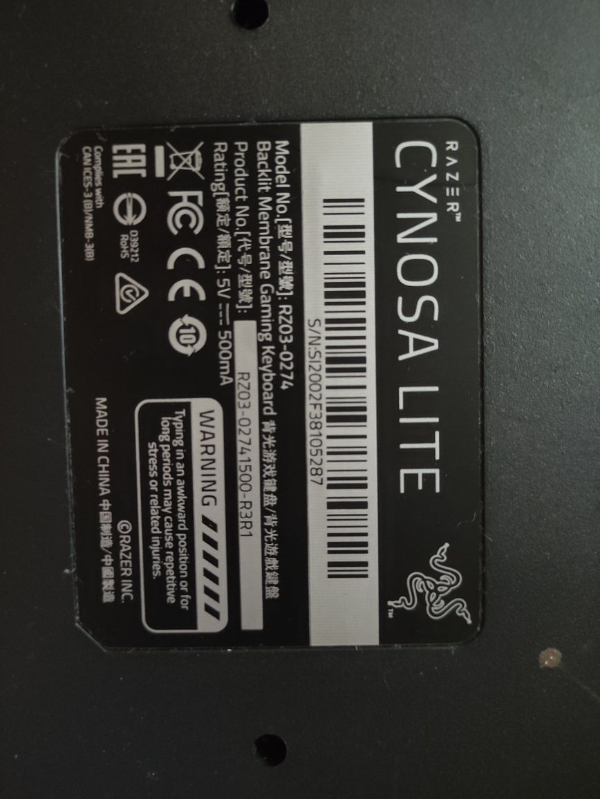 Клавиатура Razer Cynosa Lite RGB Chroma USB RU (RZ03-02741500-R3R1)