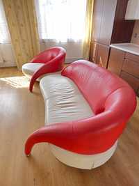 Komplet wypoczynkowy kanapa sofa fotel skórzana designerska nowoczesna