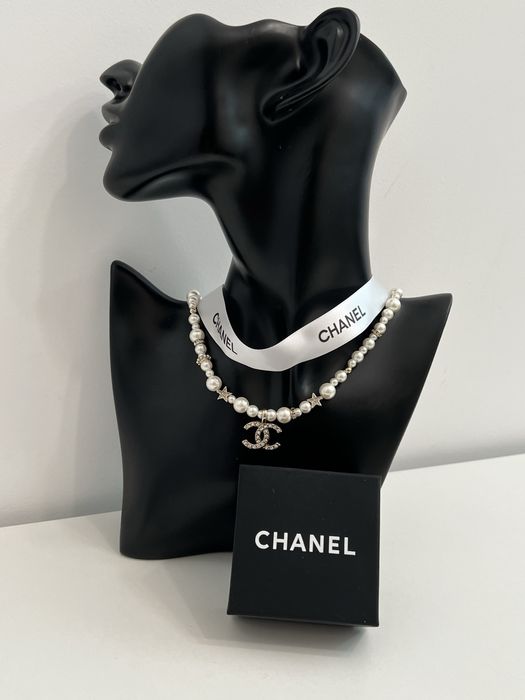 Naszyjnik cc chanel perły złoty
