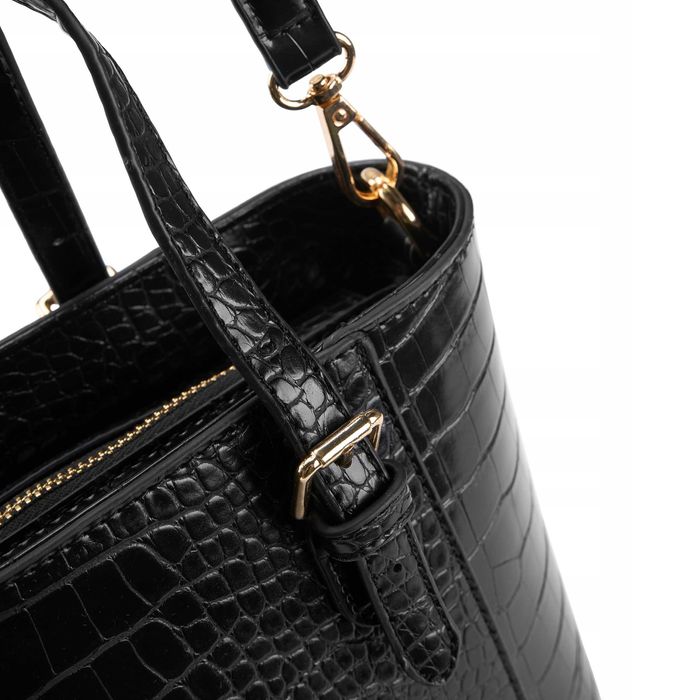 Torebka damska BETLEWSKI Czarna Lakierowana Zwierzęcy Wzór Pasek