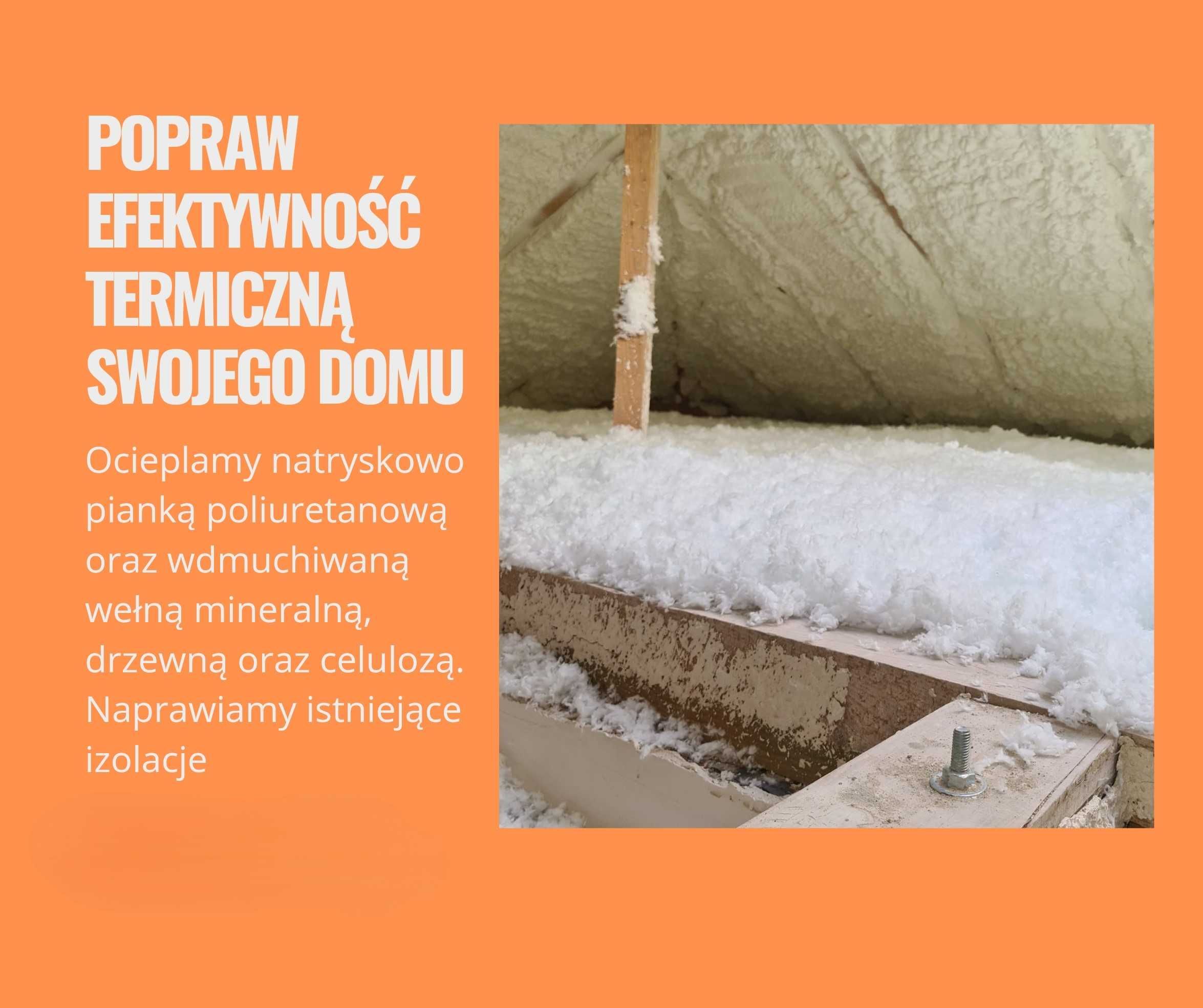 Ocieplanie poddaszy, stropów, naprawa ocieplenia celulozą, wełną