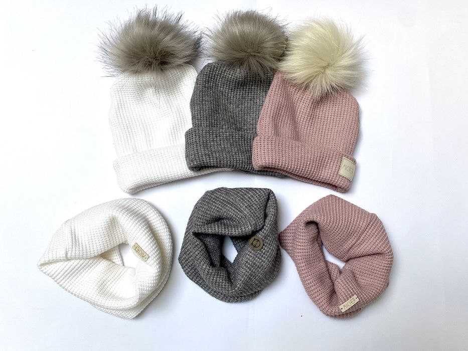 Nowy zestaw handmade jesień zima czapka komin chusta szalik