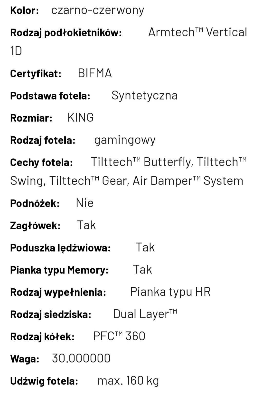 Fotel gamingowy Diablo X-One 2.0 King Size: Czarno-czerwony