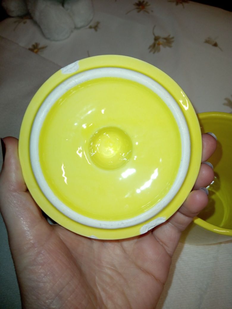 Recipiente frasco de cerâmica para algodão/cosméticos, patinho amarelo
