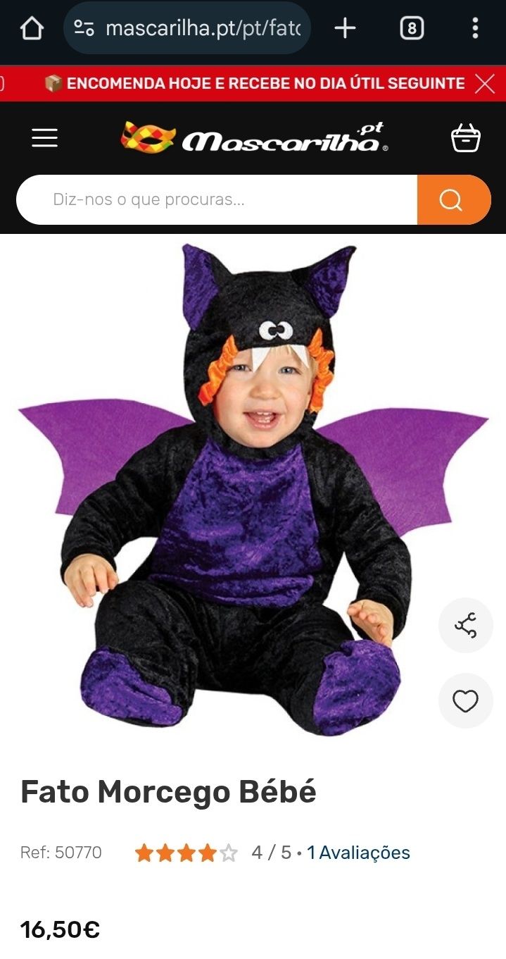 Fato Morcego Bebé  Halloween