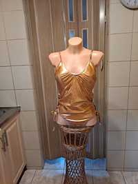 Nowy metaliczny strój kąpielowy jednoczęściowy bikini wiązany M