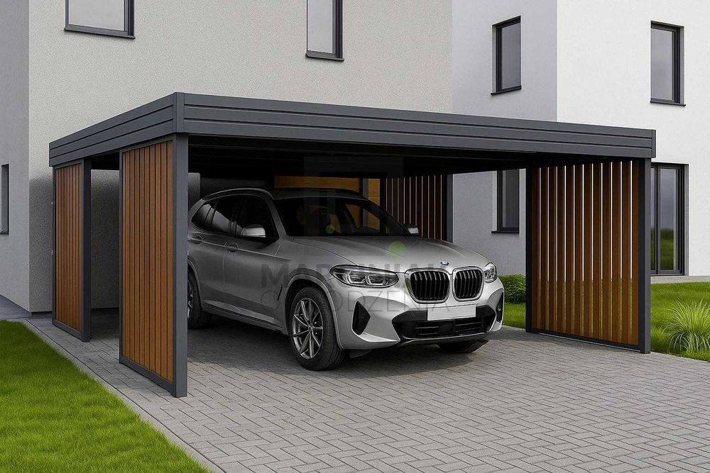 (Zaprojektuj w 3D) Carport dla 2 aut 5,5x5,5 Horyzontal Złoty Dąb Pion