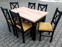 Stol 150/200x80x76 +6 krzesel czarny /blat dab craft zloty okazja