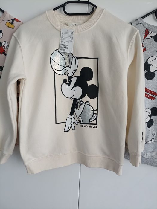 Bluzy z motywem mickey mouse h&m 3 szt roz.134