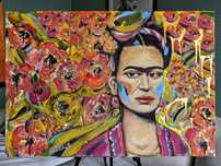 Obraz ręcznie malowany Fridax x Pink Flowers 100x70cm