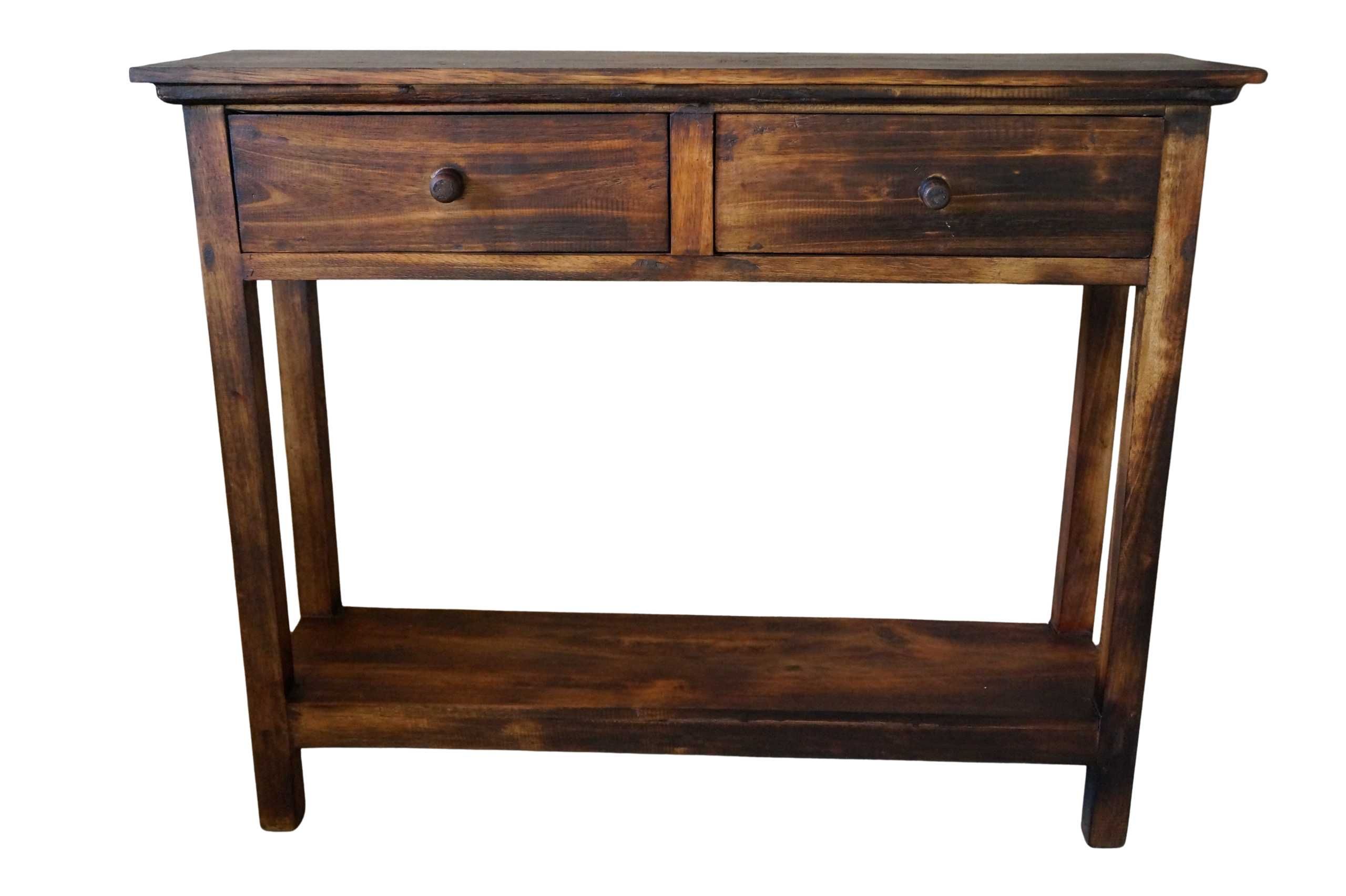 Drewniana konsola z szufladami 100 cm brąz vintage