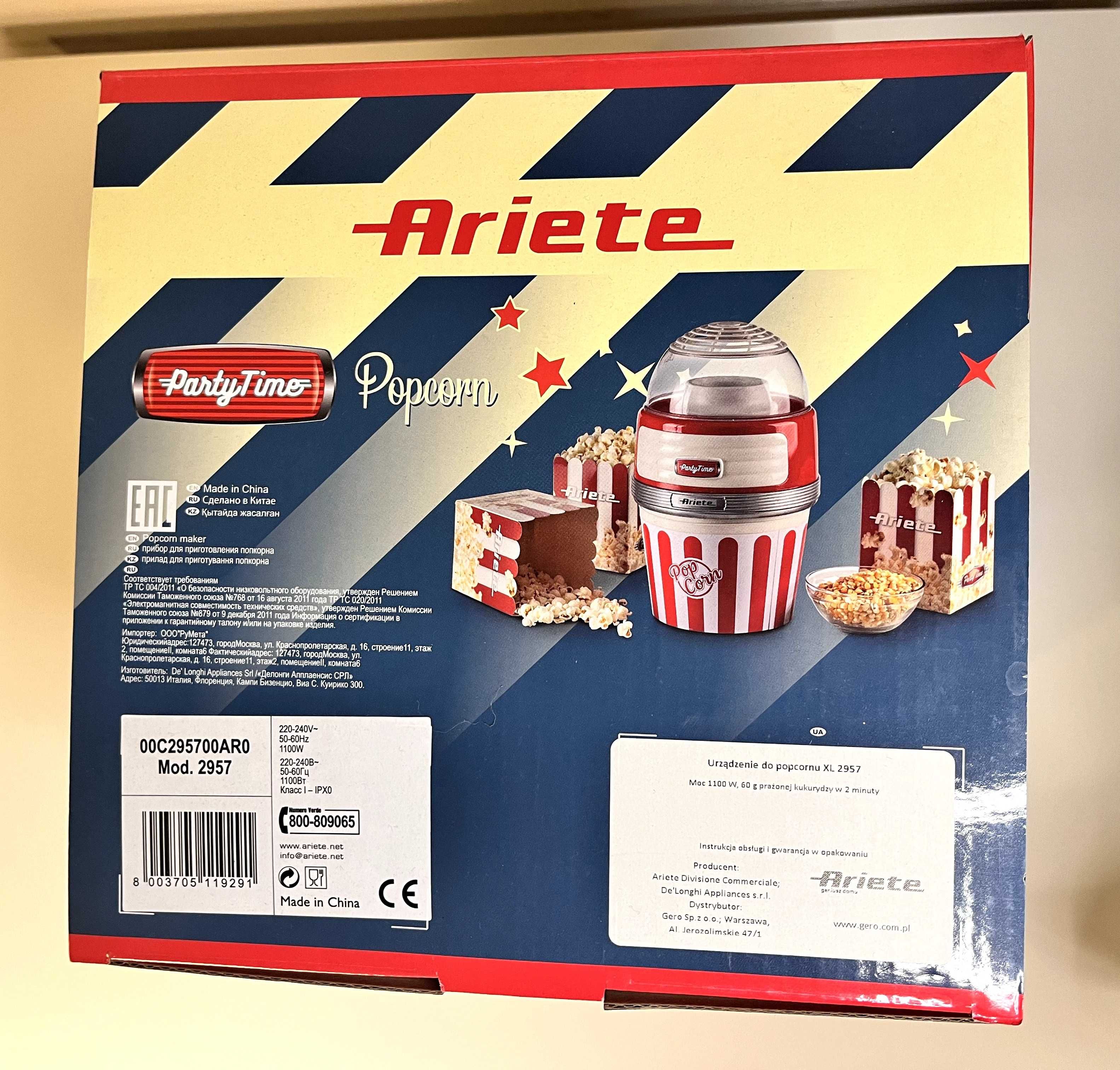 Urządzenie do popcornu Ariete 2957/00 XL / maszynka do popcornu