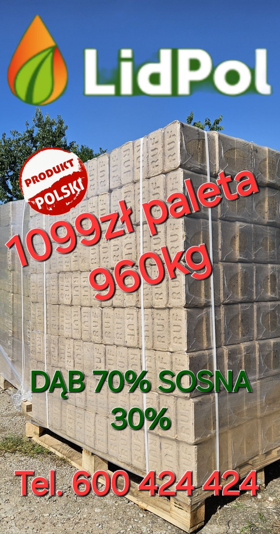 Brykiet drzewny dębowy kominkowy super jakość