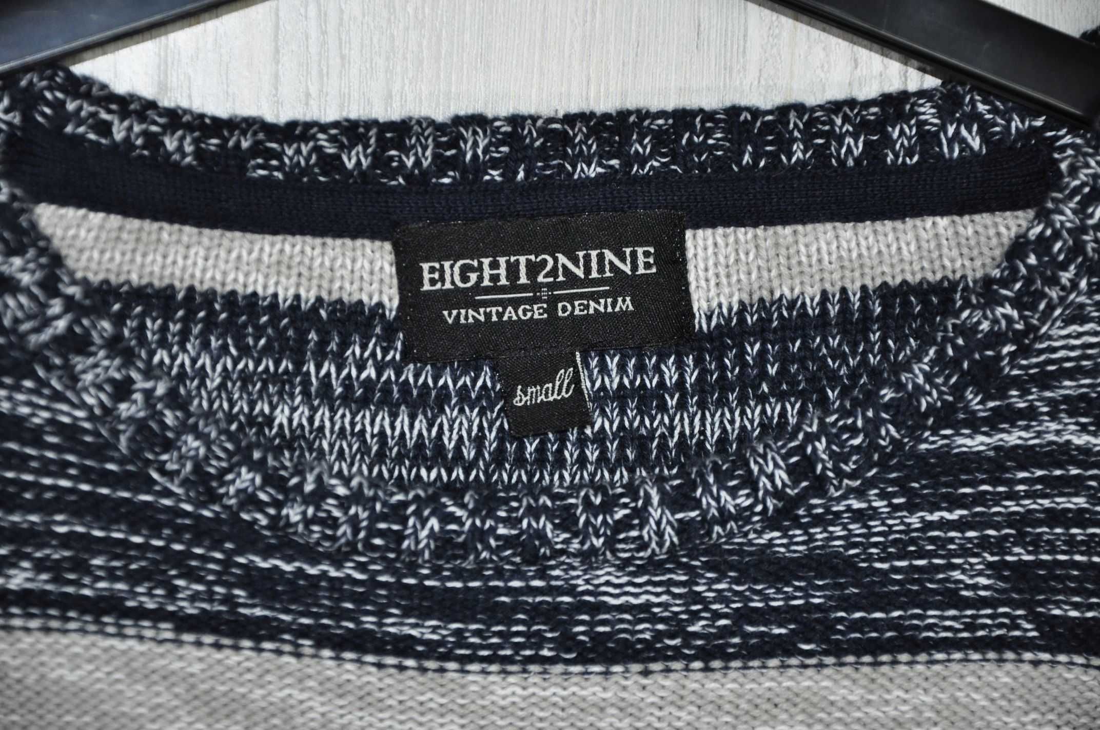 Sweter męski szary w niebieskie pasy, w stylu Vintage Eight2Nine r. S