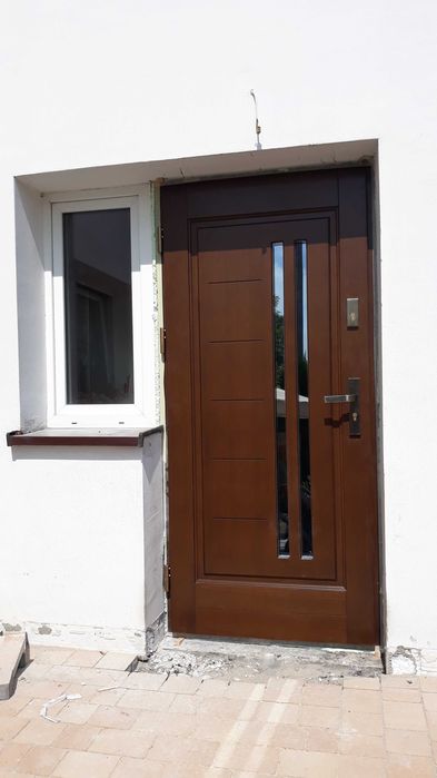 Drzwi zewnętrzne drewniane 78 orzech/antracyt!Od ręki!Czyste powietrze