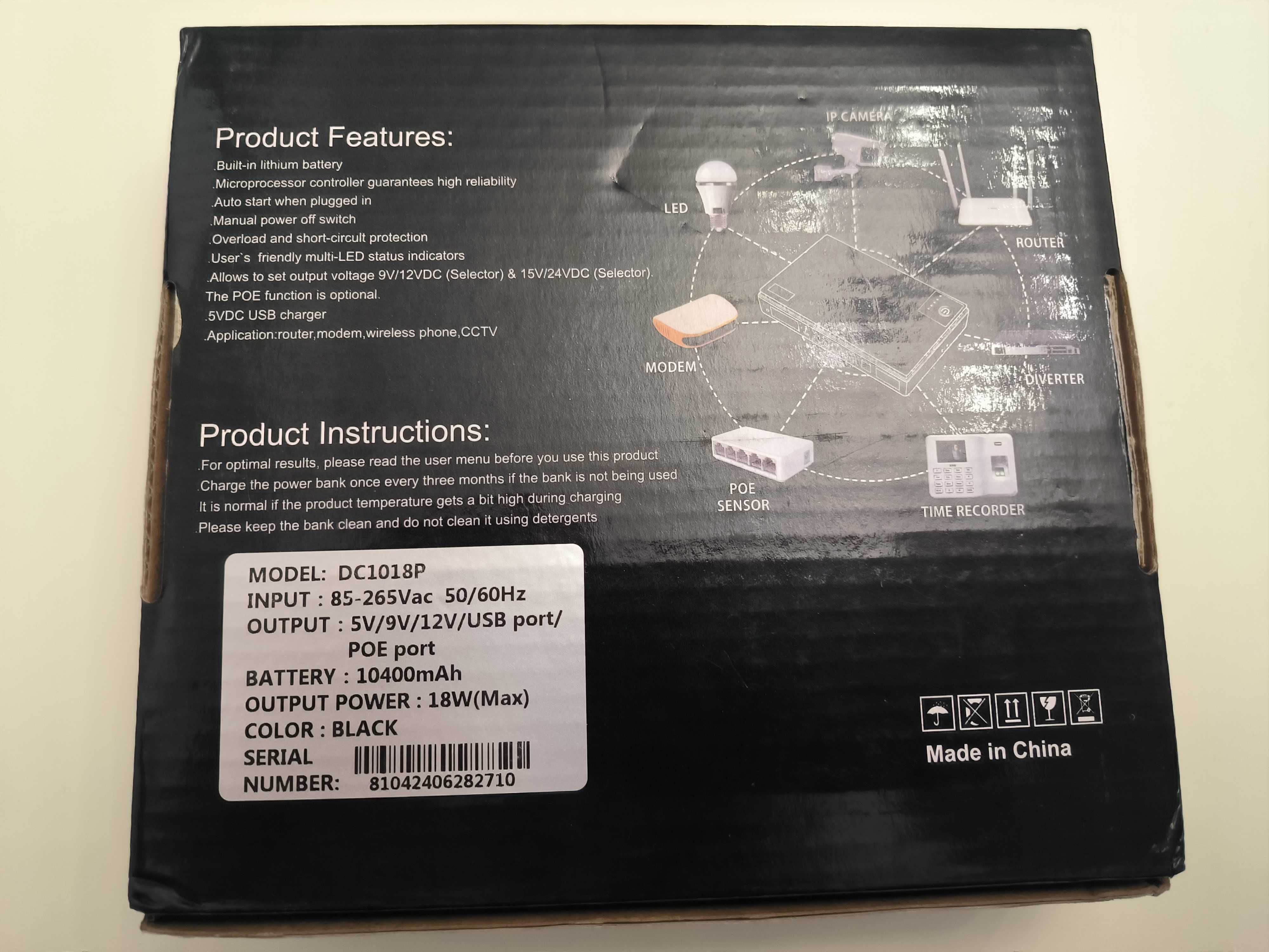 ДБЖ для роутера UPS DC1018P 10400 mAh (5V/9V/12V) 18W