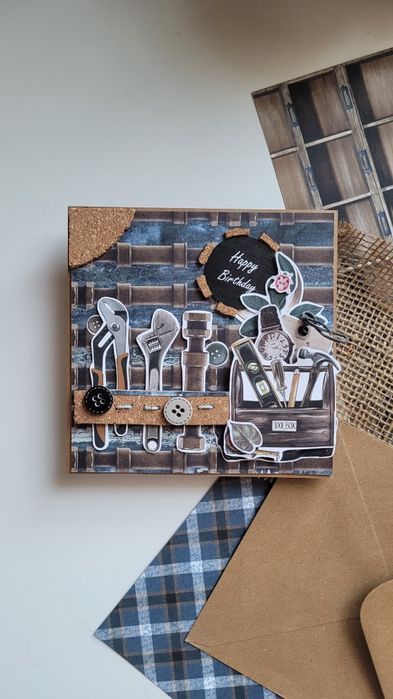 Kartka scrapbooking dla chłopaka mechanika