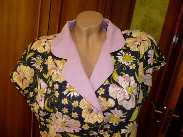 Блузка кофточка 48-50 хлопковая летняя в цветах, винтаж СССР