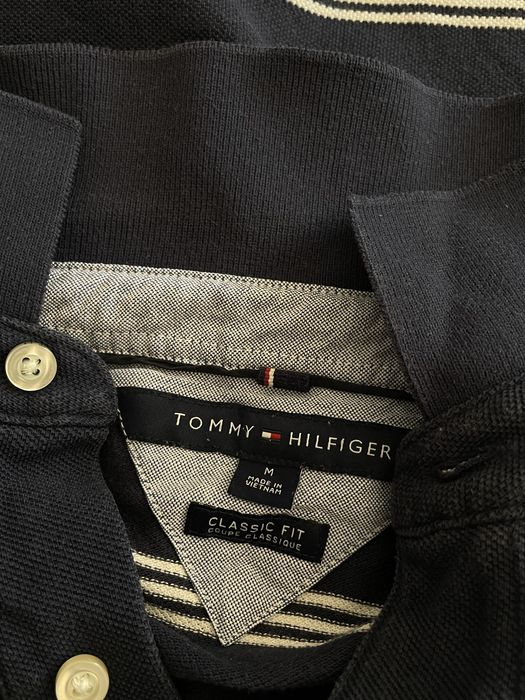 Koszulka Polo Tommy Hilfiger M granatowa paski logowana hit