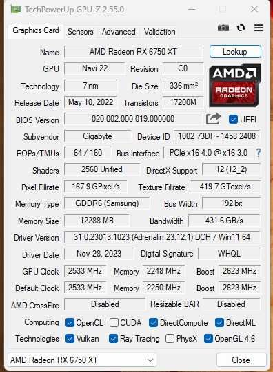 Видеокарта Gigabyte Radeon RX 6750 XT GAMING OC 12G (Гарантия)