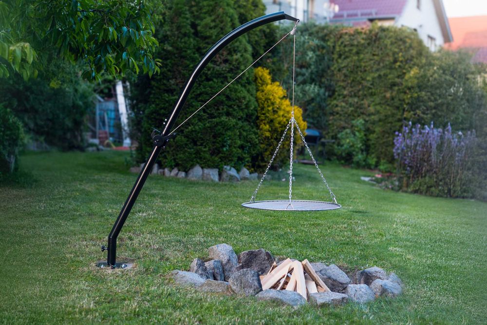 Grill obrotowy z kołowrotkiem nad ognisko, ruszt nierdzewny 70 cm