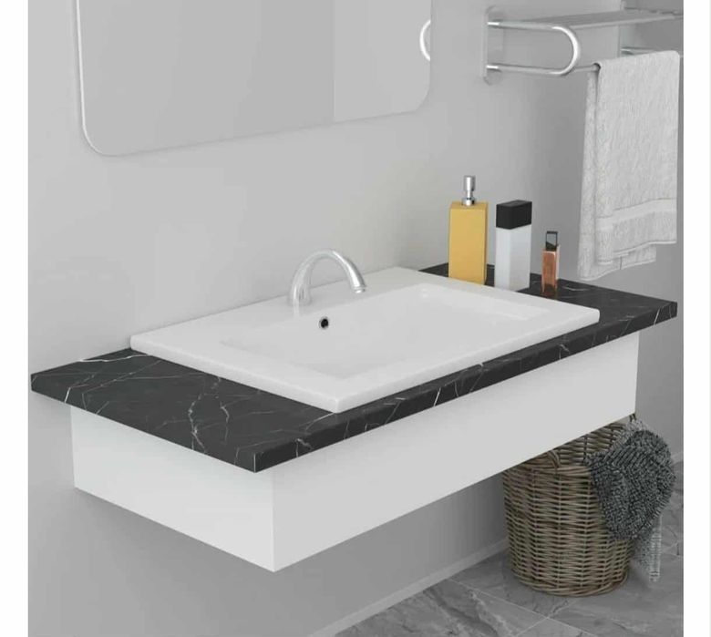 Umywalka wpuszczana, 61 x 39,5 x 18,5 cm, ceramiczna, biała